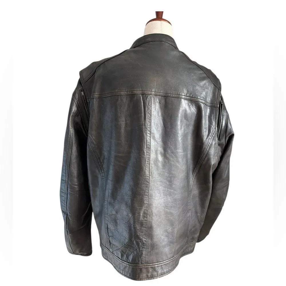 First Classics Men’s Black Leather Motorcycle Jacket XXL Authentic Riding Gear
